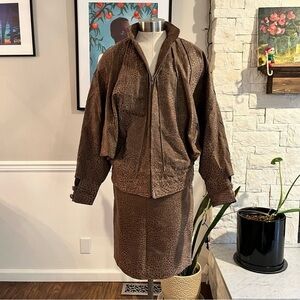 Vintage Diamond Leathers Brown Animal Print Leather Jacket & Skirt Size Medium